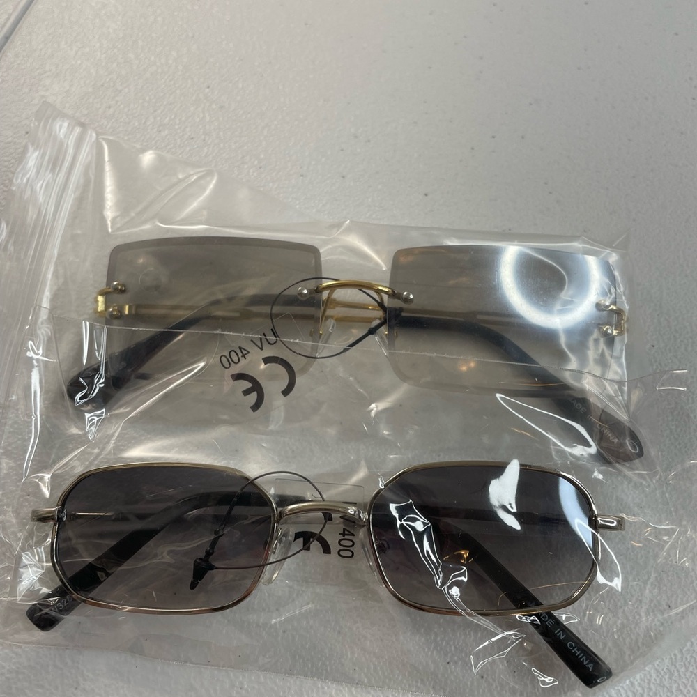 Y2K Sunglasses Bundle – Rimless Gradient Square & Black Oval Shades